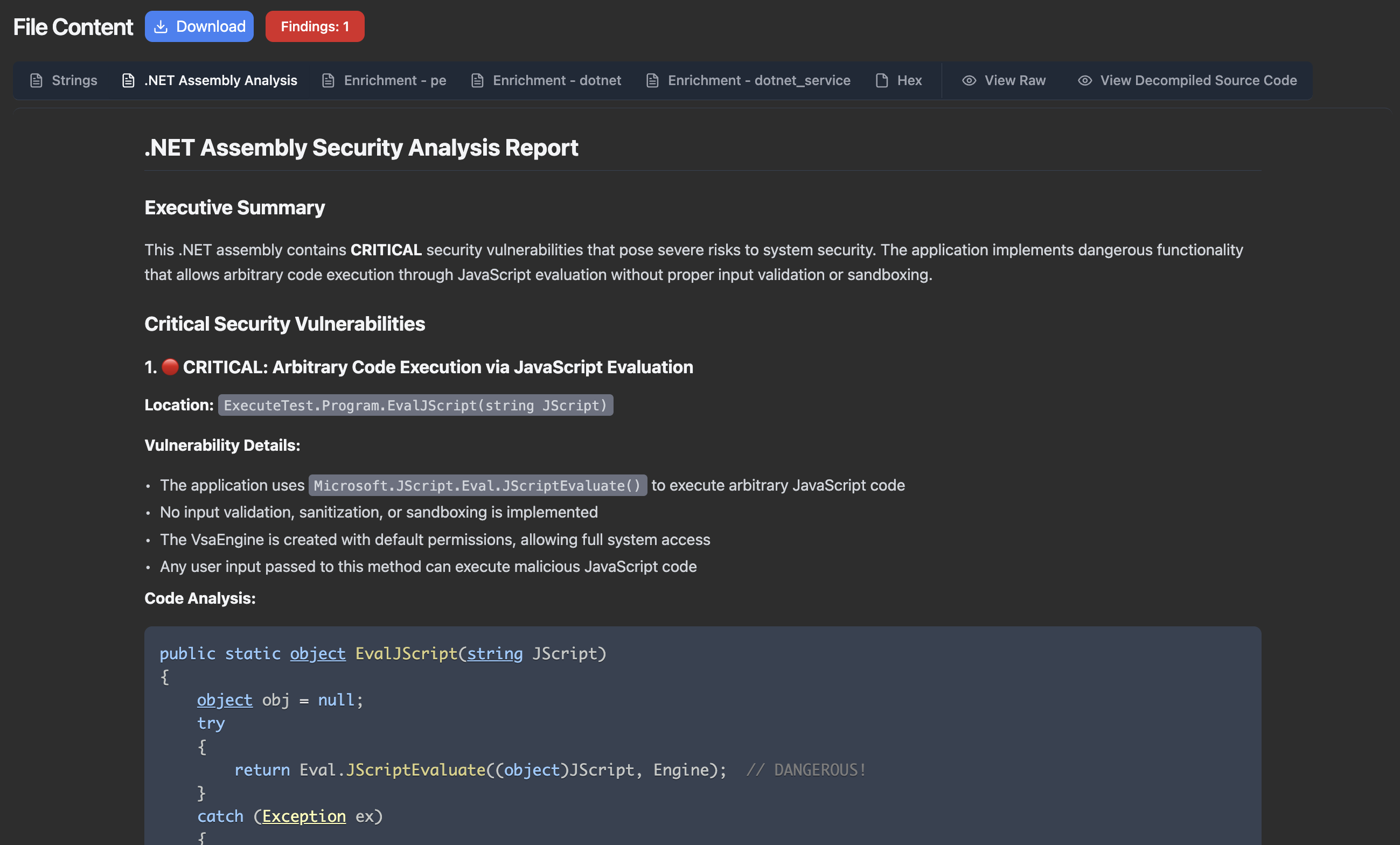 .NET Analysis Results