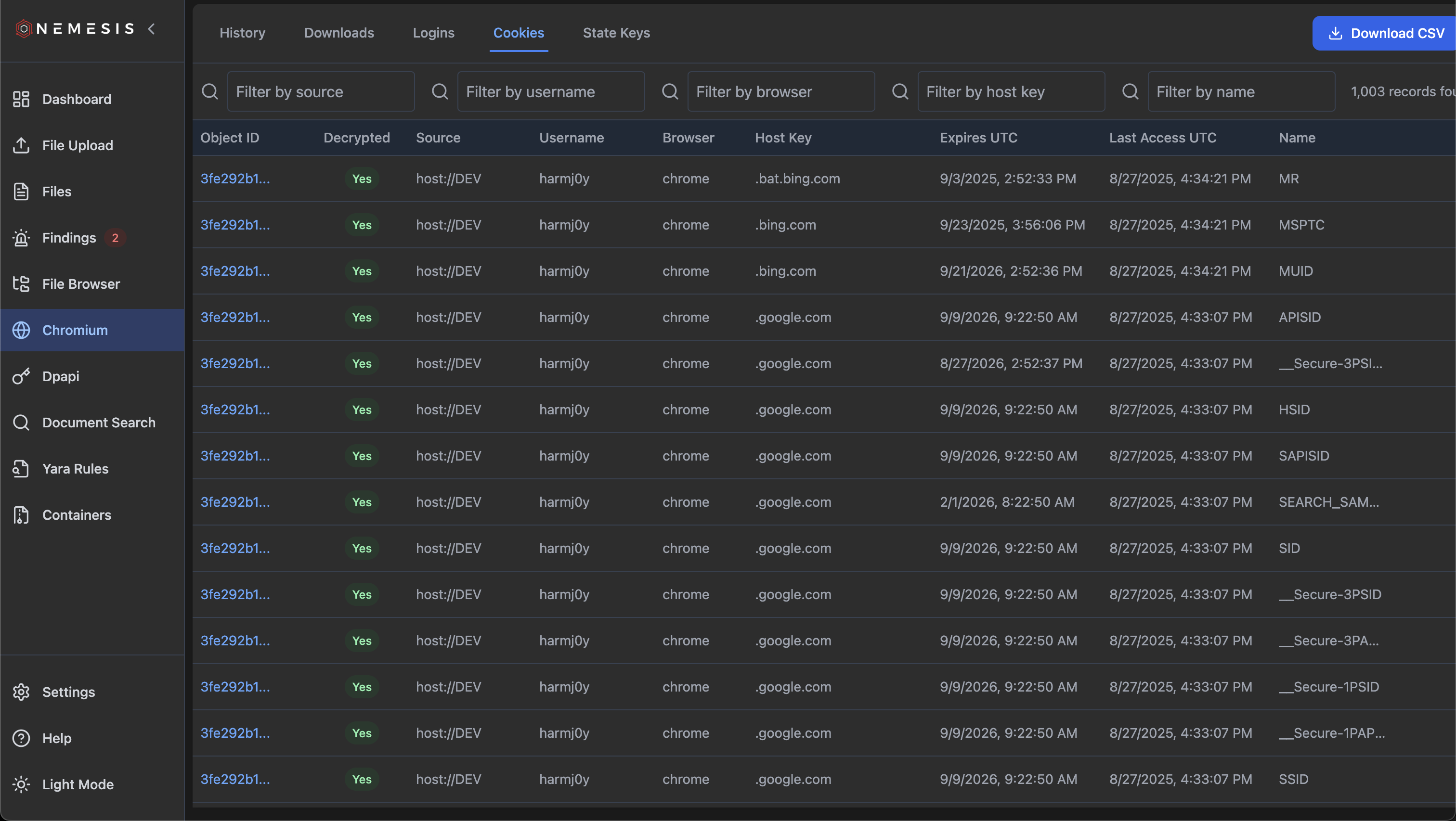 Chromium Cookies Tab