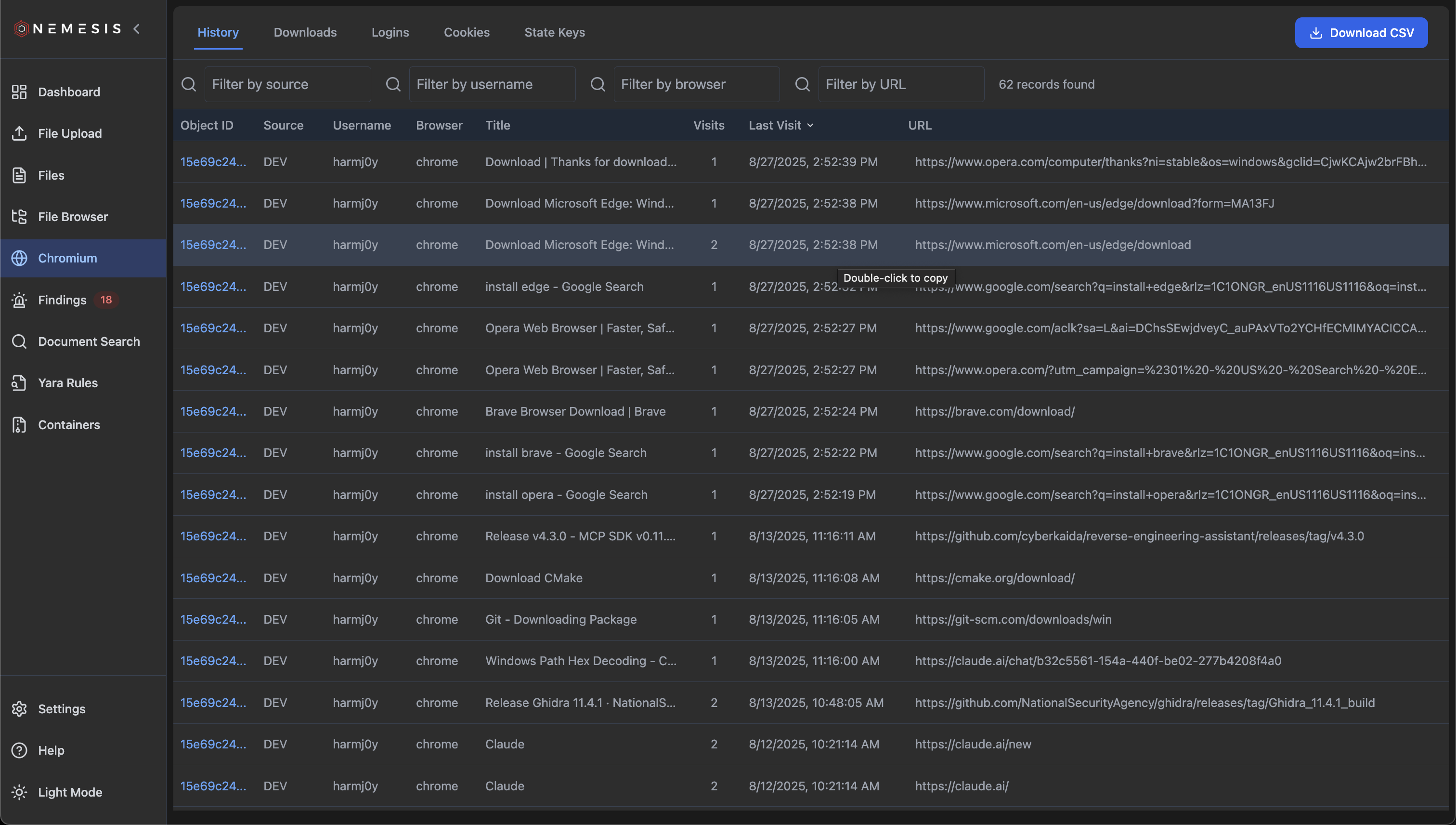 Chromium History Tab