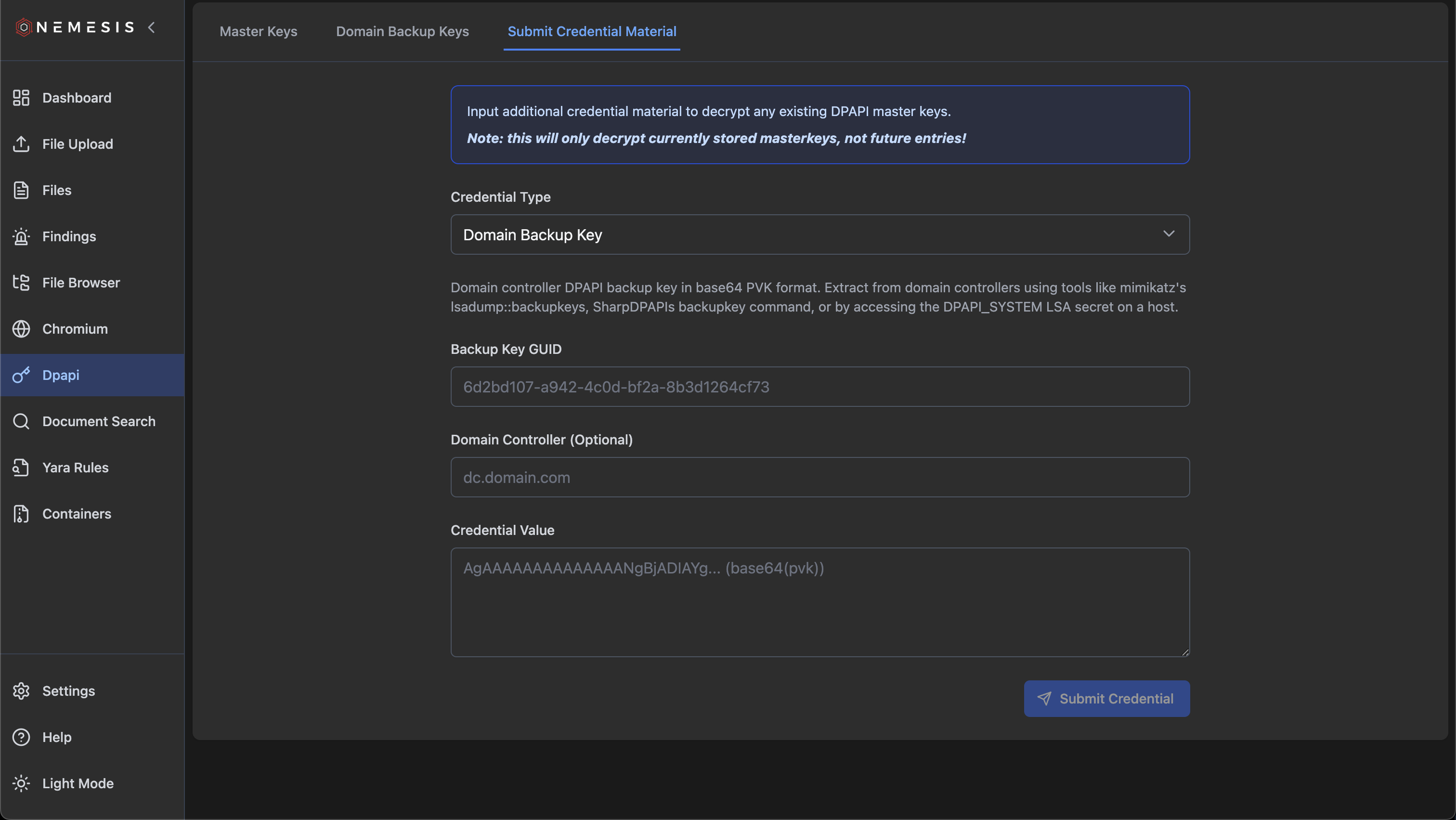 DPAPI domain backup key submission