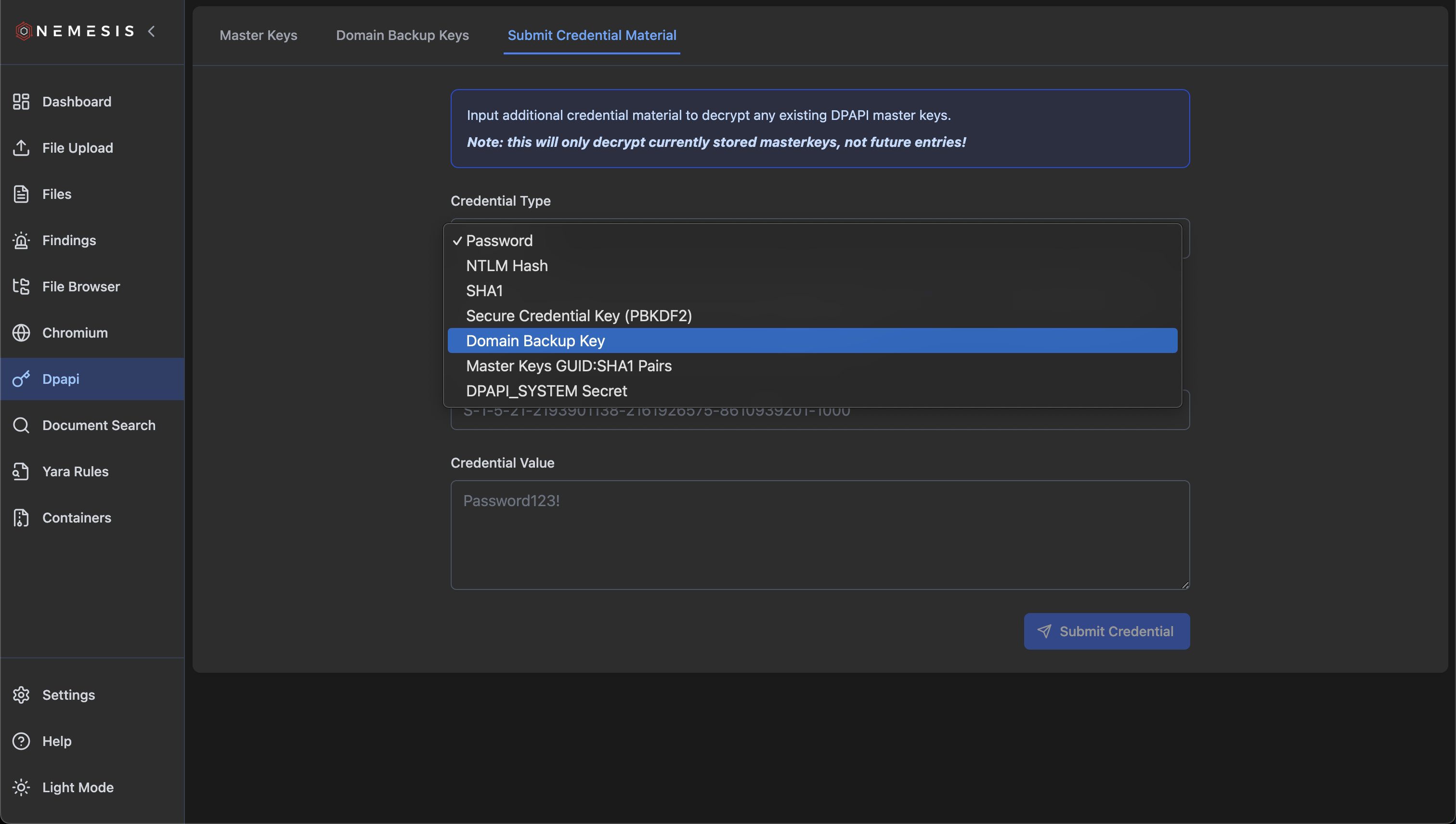 DPAPI credential submission types