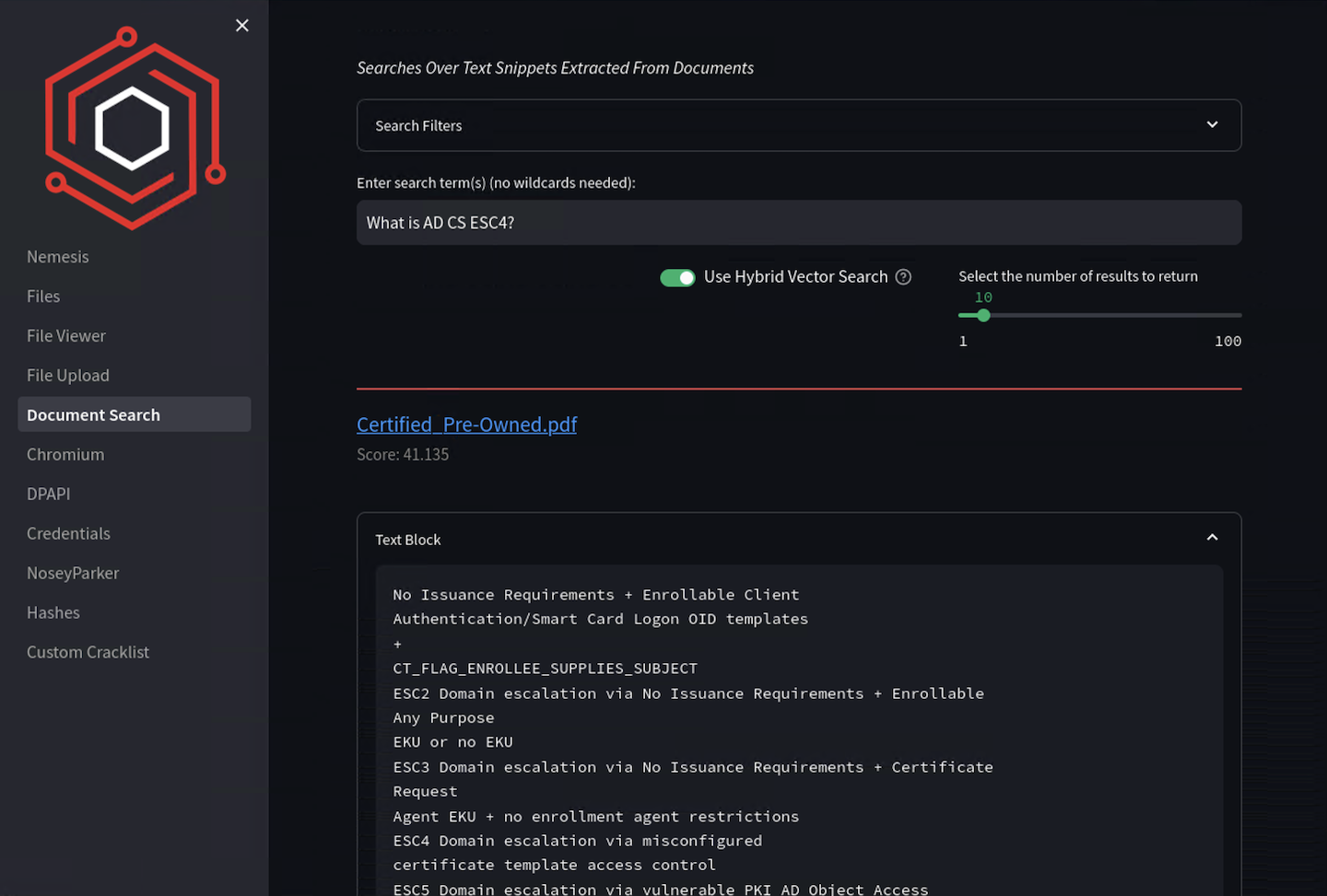 Nemesis Dashboard Hybrid Search