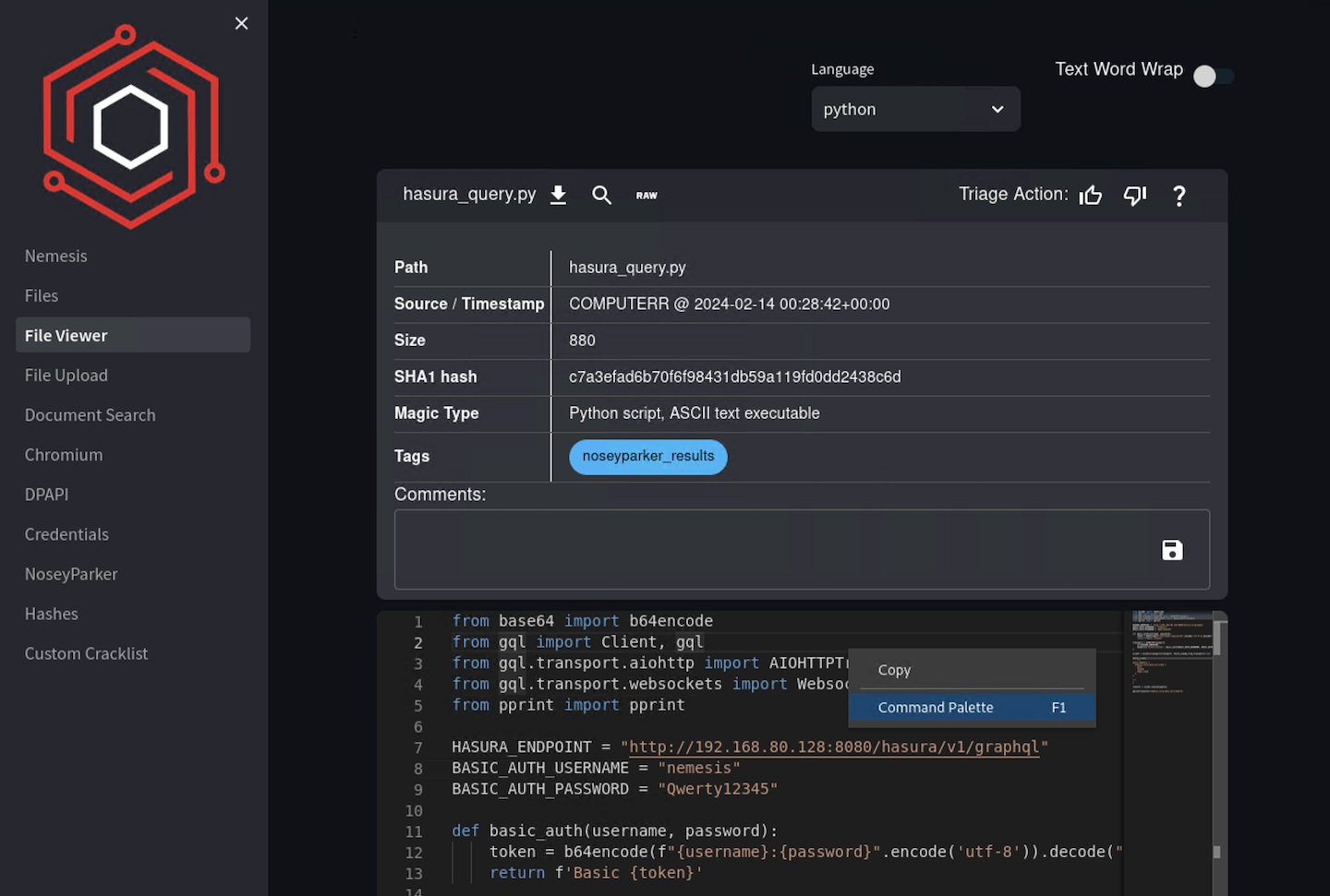 Nemesis Dashboard File Notes