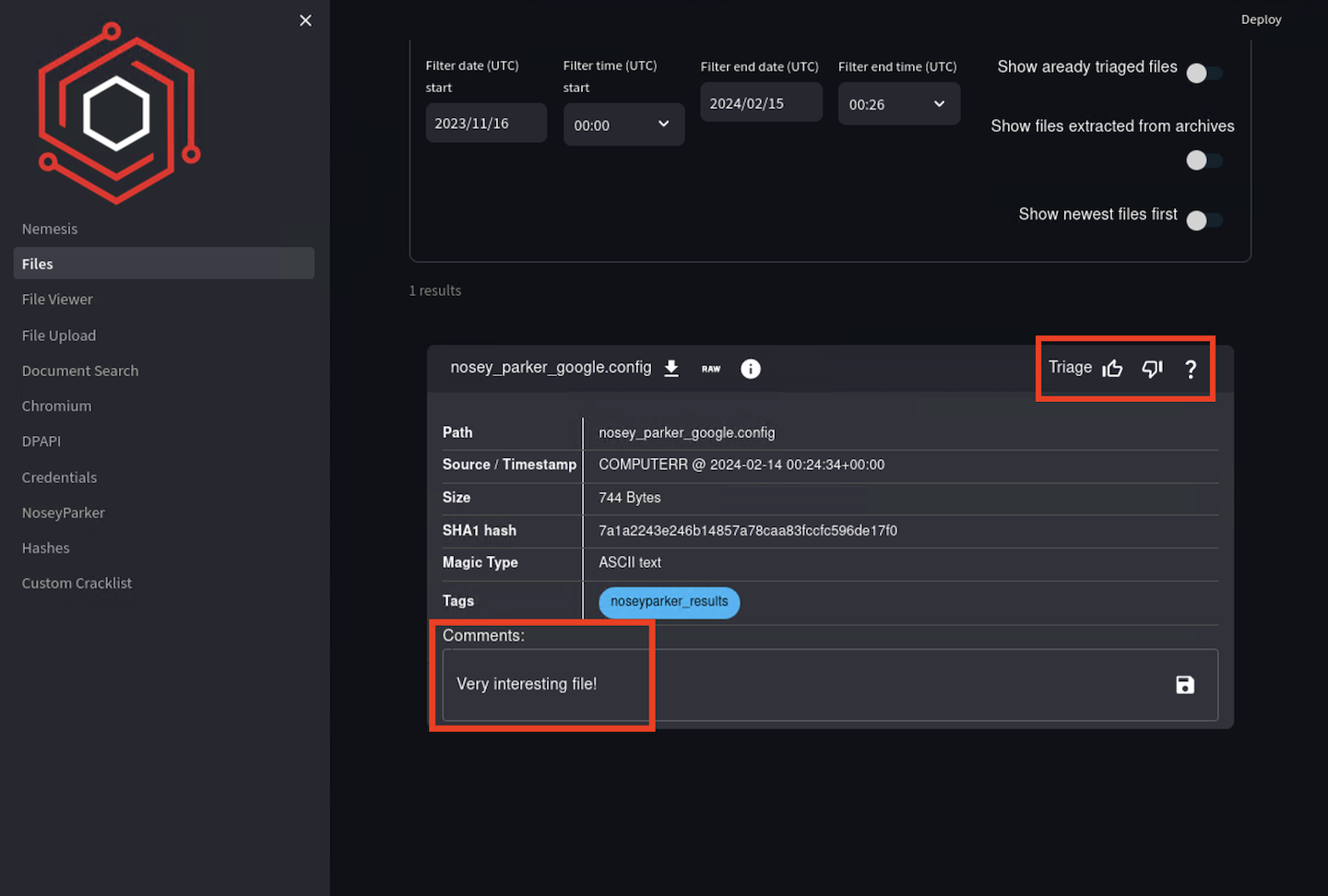 Nemesis Dashboard File Notes