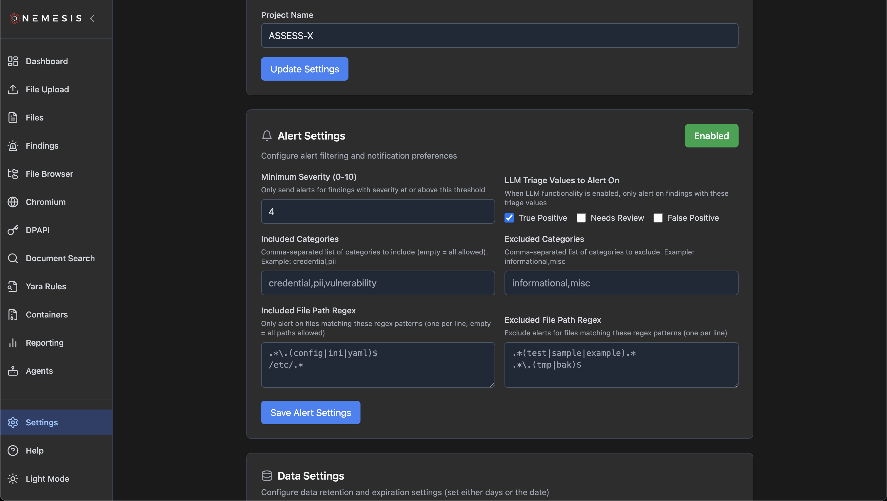 Nemesis Slack Alerting Settings