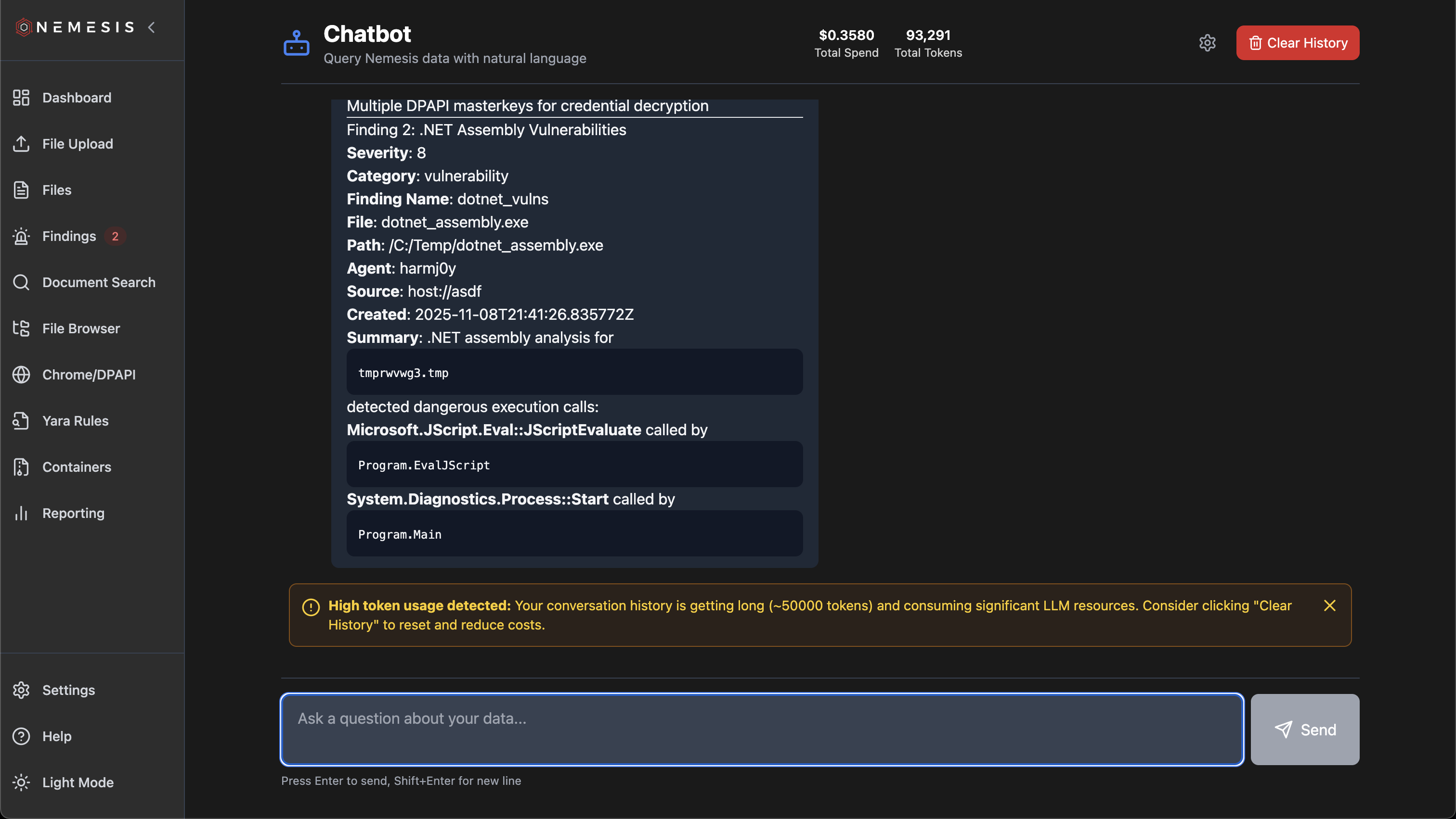 Nemesis Chatbot Token Warning