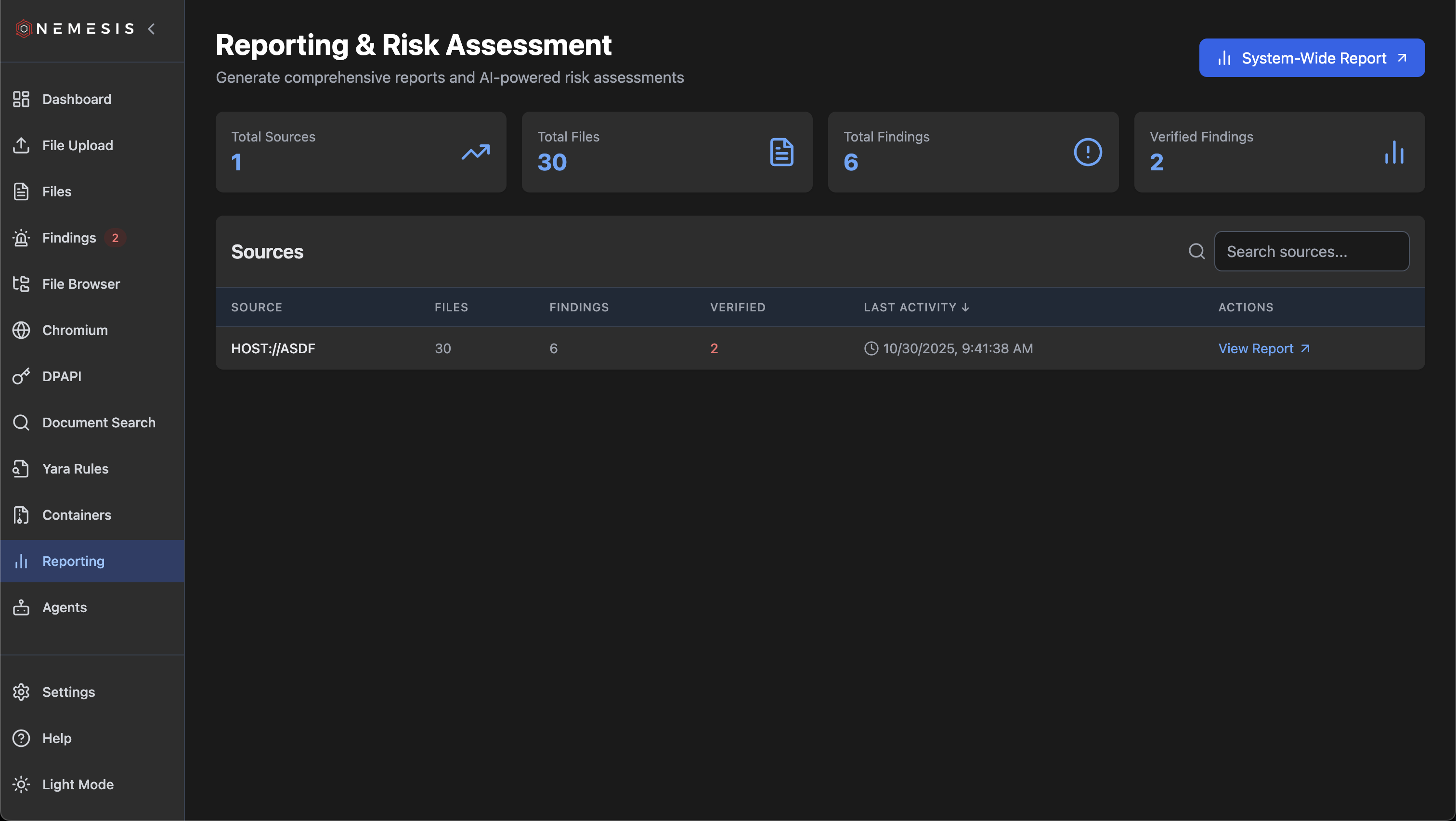 Nemesis Reporting Interface